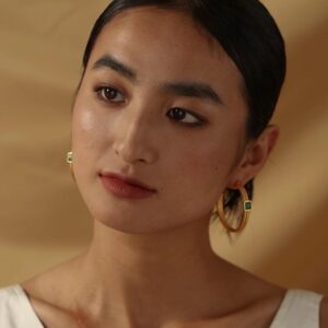 Semi-Precious Hoop Matte Gold Earrings