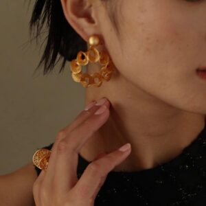 Crumpled Flower Circle Drop Earrings