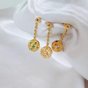 Colorful CZ Paved Disc Ball Earrings